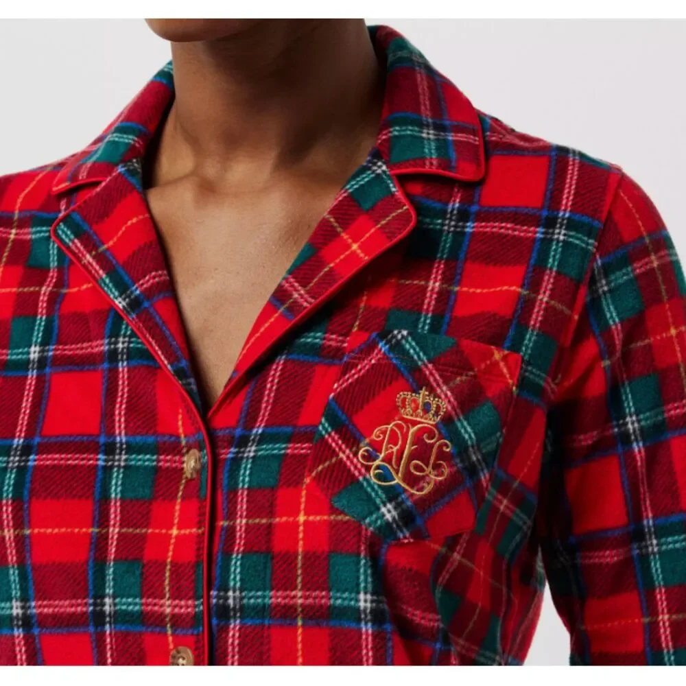 Lauren Ralph Lauren Red Plaid Fleece Pajama Set Size Medium